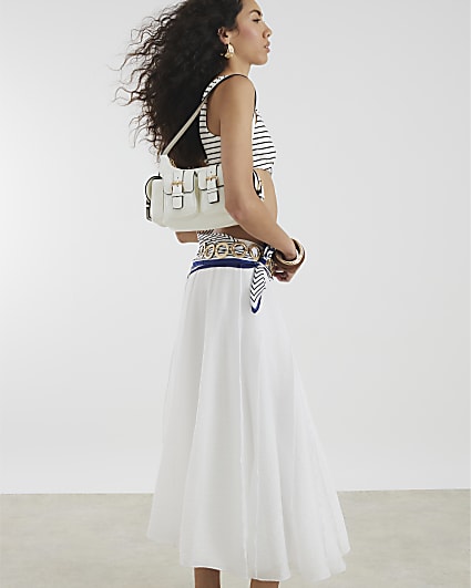 White Buckle Utility Pocket Shoulder Bag