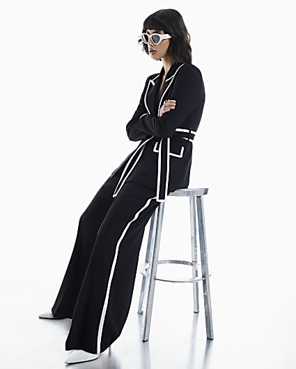 Black Contrast Tipping Wide Leg Trousers