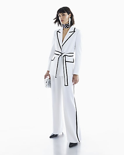 White Contrast Tipping Wide Leg Trousers