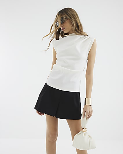 Black Linen Blend Structured Shorts