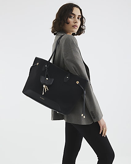 Black Jacquard Side Tie Shopper Bag