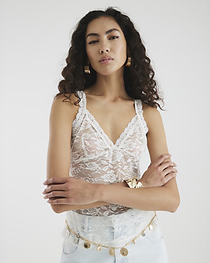 White Lace V Neck Cami Top