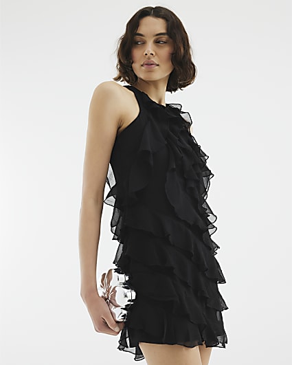 Black Premium Ruffle Mini Dress