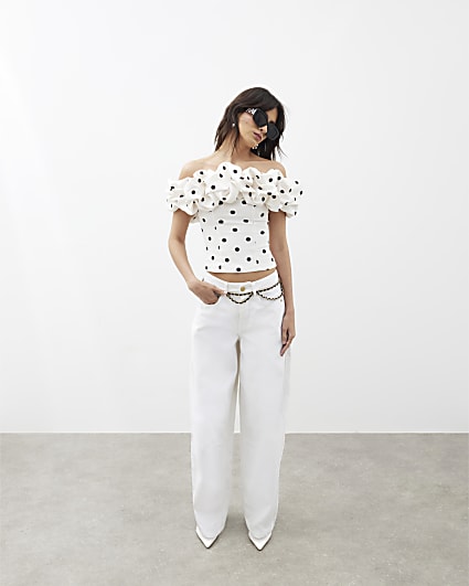 White Denim Barrel Jeans