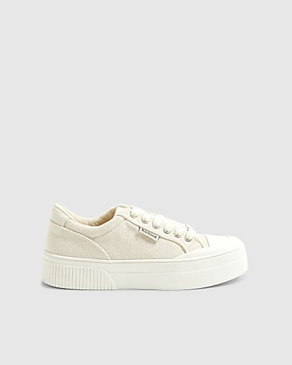 Cream Lace Up Platform Trainers
