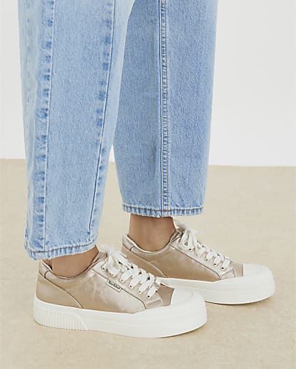 Gold Lace Up Platform Trainers