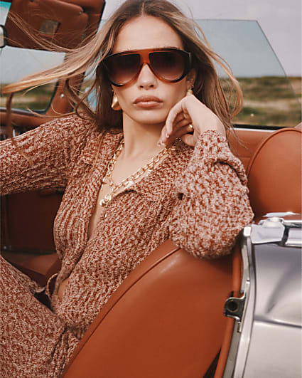 Brown Knitted Button Up Shirt