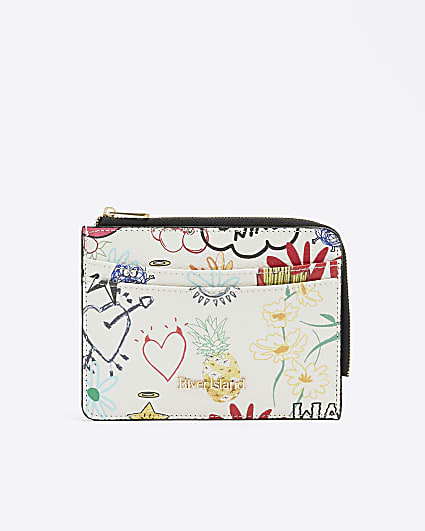 White Sketch Purse And Passport Holder