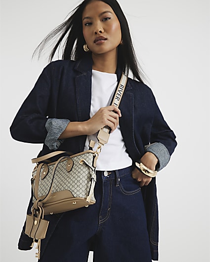 Beige Small Side Tie Shopper Bag