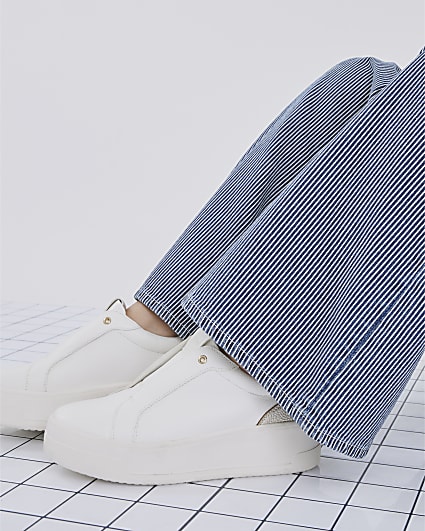 White Platform Pull On Trainers