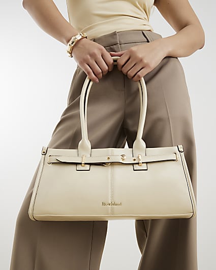 Beige Buckle Shoulder Bag