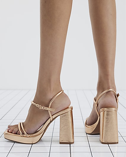 Rose Gold Platform Heeled Sandals