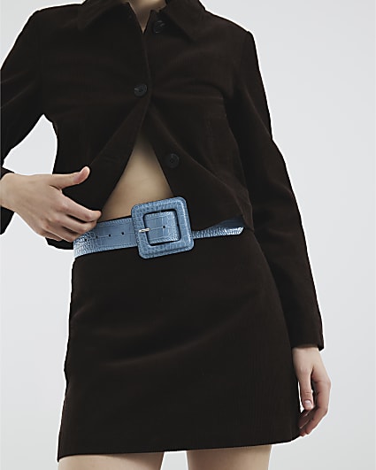 Blue Square Buckle Croc Belt