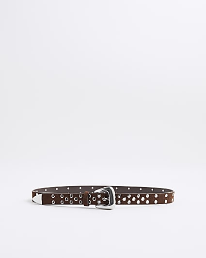 Brown Eyelet Suede Belt