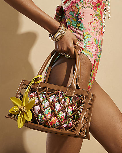 Brown Del Maar Caged Flower Tote Bag
