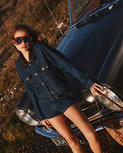 Blue Denim Contrast Trim Shorts