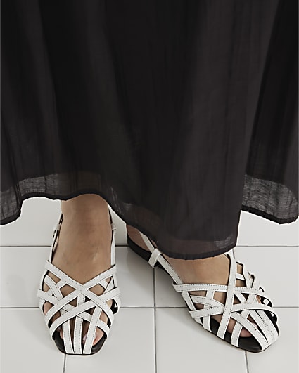White Leather Caged Sandals