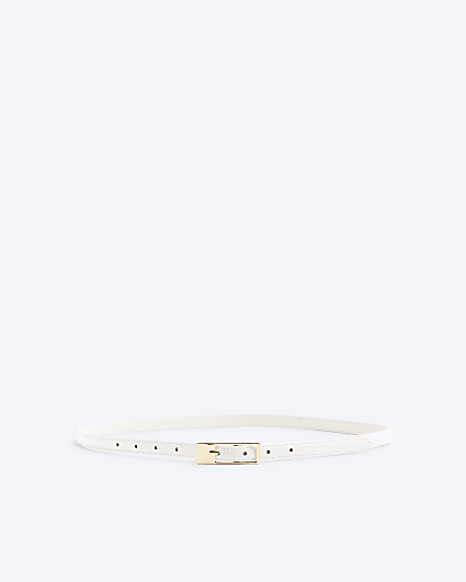 White Rectangular Buckle Skinny Belt
