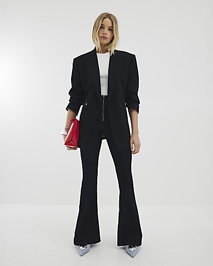 Blue High Rise Seamed Flare Jeans