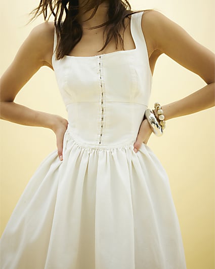 White Sleeveless Denim Mini Dress