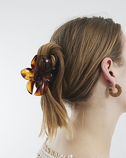 Brown Flower Hair Claw Clip