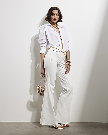 White High Rise Relaxed Flare Jeans