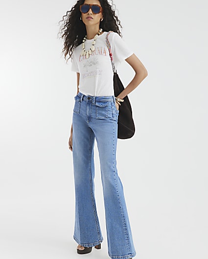 Blue High Rise Relaxed Flare Jeans