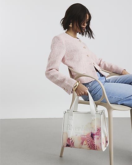 White raffia tote bag | River Island