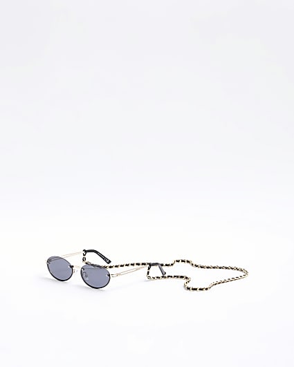 Black Faux Leather Woven Sunglasses Chain