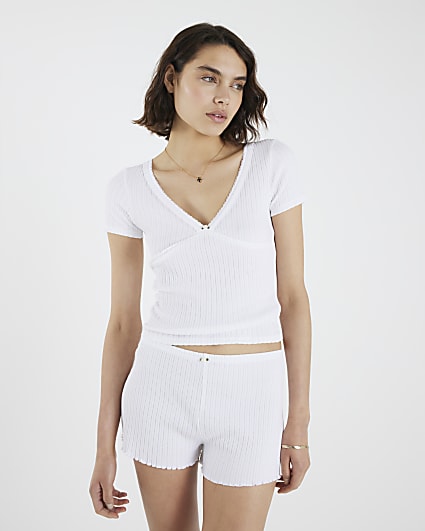 White Rosette Pointelle Loungewear Set
