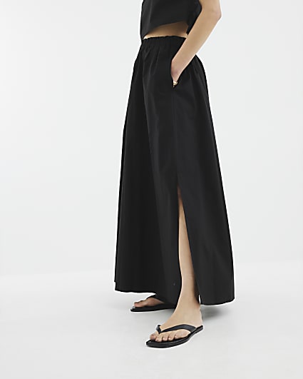 Black Poplin Maxi Skirt