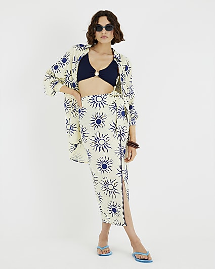 Cream Sun Print Beach Sarong