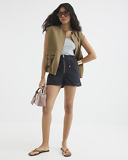 Black Zip Front Shorts