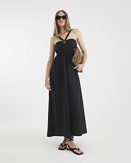Black Sleeveless Halter Neck Maxi Dress