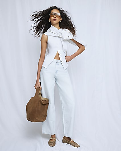 White Sleeveless Popper Ribbed Tank Top