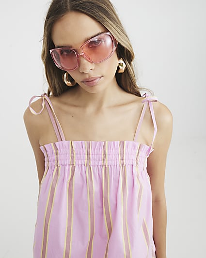 Pink Sleeveless Striped Cami Top
