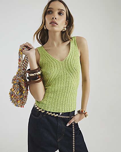 Lime Knit Sequin Vest