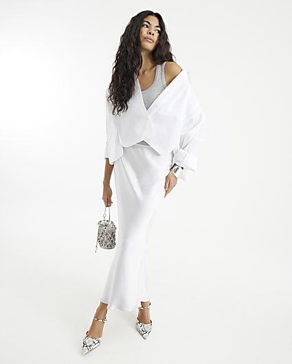 Silver Satin Maxi Skirt
