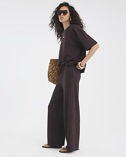 Brown High Waisted Premium Wide Leg Joggers