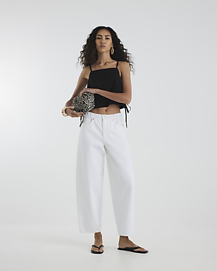 White Elasticated Barrel Leg Jeans