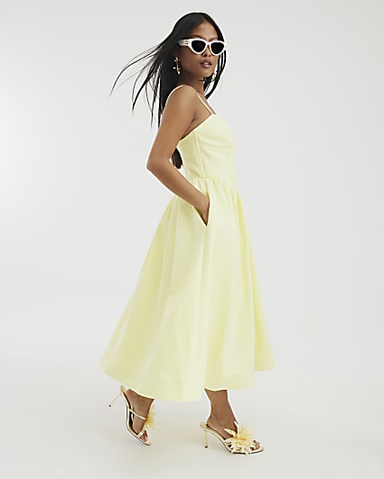 Petite Yellow Corset Detail Midi Dress