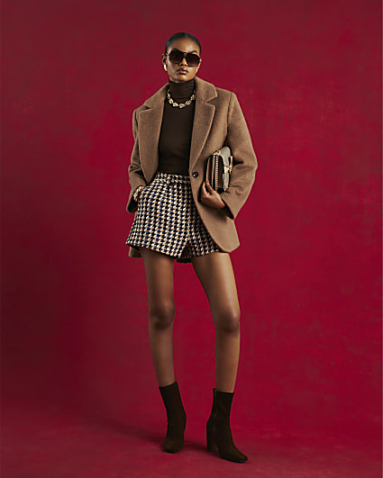 Brown Brushed Faux Wool Blazer
