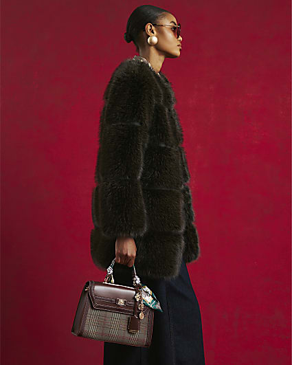 Brown Faux Fur Panelled Coat