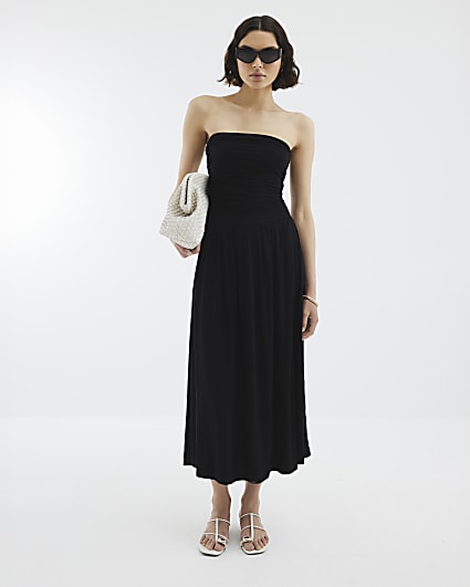 Black Drape Bandeau Midi Dress