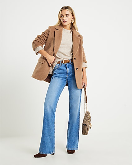 Petite Brown Brushed Faux Wool Blazer