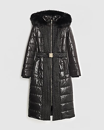 Petite Black Padded Longline Coat
