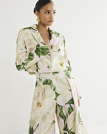 Petite Pink Floral Boxy Cropped Blazer