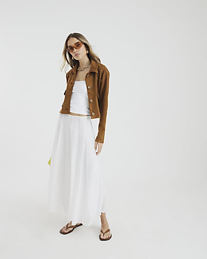 Brown Long Sleeve Faux Suede Jacket