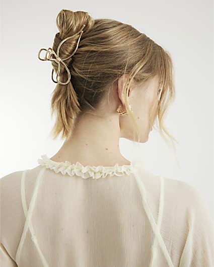 Gold Metal Bow Hair Claw Clip
