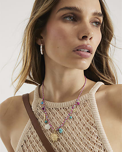 Pink Cord Charm Necklace